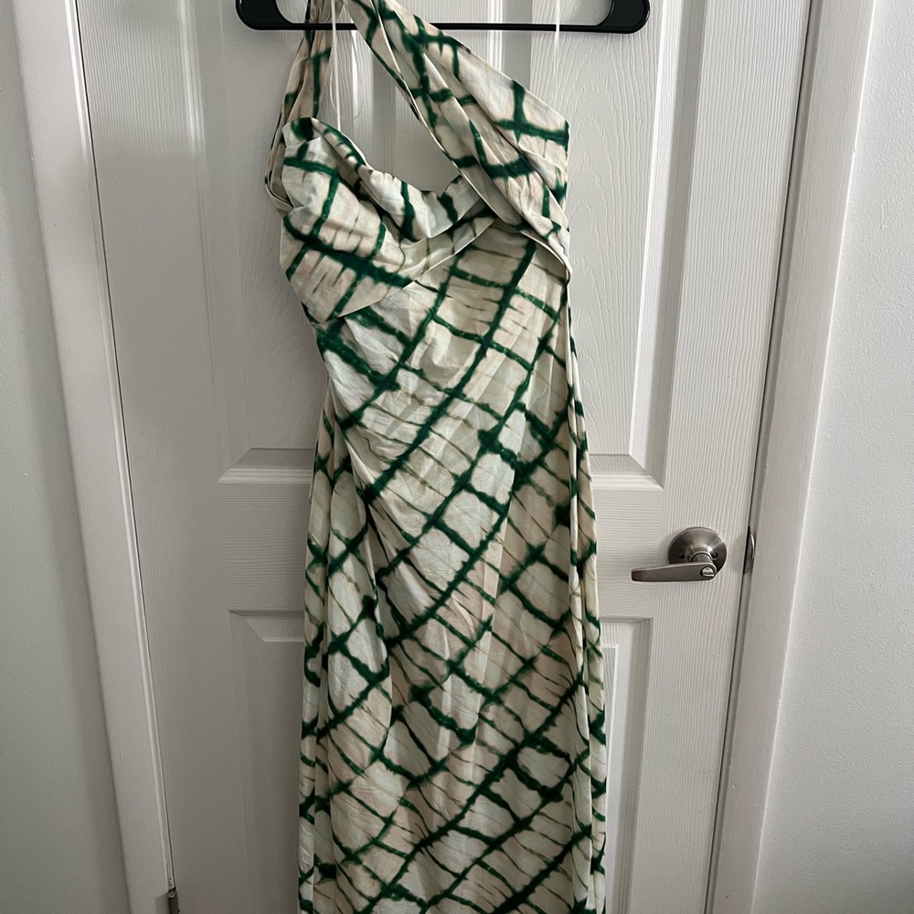 Green and Cream Halter Maxi Dress